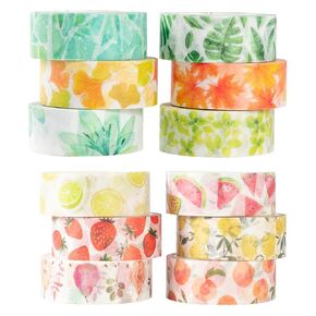 Yubbaex 12 Rolls Washi Tape مجموعة النباتات الفواكه وشريط تقنيع الأزهار الزخرفية للفنون ، الحرف اليدوية ، لوازم المجلات ، المخططين ، سجل القصاصات ، البطاقة/التغليف -15 مم-