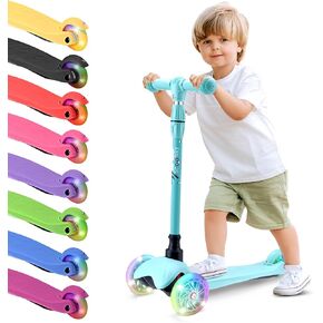 Hurtle Mini Kickboard Scooter for Kids-ارتفاع قابل للتعديل 25 ''-28 '، 3 عجلات خفيفة الوزن مع إضاءة LED ، مضادة للانزلاق ، داخلي/خارجي ، زورق صغير للأعمار 2-5