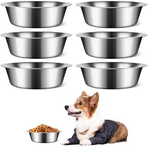 6 PCS Large Stainless Steel Dog Bowls, 7.1inch Metal Dog Bowl, Pet Puppy Food Water Bowl Set, Thickened Metal Food Water Bowls for Small Medium Dogs, Dishwasher Safe