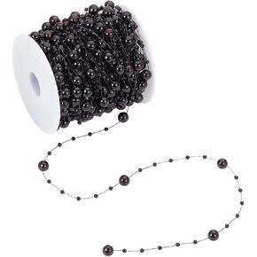 Sunnyclue 30m هالوين حبة Garland Party البلاستيك جارلاند ديكور ديكور الاصطناعي الأسود لؤلؤة السلاسل سلسلة مركزية سلسلة الزخار