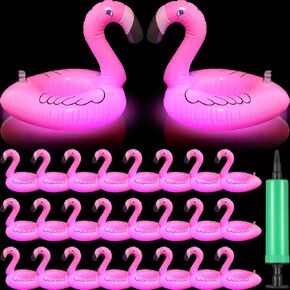 24 عبوة LED Flamingo حامل مشروب قابلة للنفخ الضوء لأعلى مشروب تعويم اللوازم توهج فلامنغو عائم حامل مشروب تعويم للأطفال