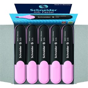 Schneider Job Pastel Highlighter ، طرف إزميل ، 1 + 5 مم ، برميل أسود ، حبر وردي فاتح ، صندوق من 10 أدوات عالية (1529)