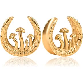 Atomhole 2PCS Mushroom Saddle Ear Plugs Tunnels 316 Stainless Steel Ear Gauges Earrings Hypoallergenic Ear Expander Stretchers Piercing Body Jewelry