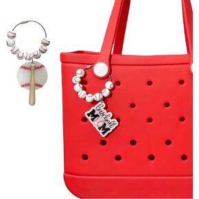 2 Pcs Wooden Beads Baseball Mom Charms for Bogg Bag Accessories,Baseball Accessories Charm Decor For Backpack Handbag Tote Rubber Beach Bag,Baseball Mom Accessories