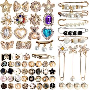 100pcs الجوارب غير المرغوب فيها سحر الجوارب السلامة دبوس بروش مجموعة Bling Gold Jewelry Sharms Women Brooch Pins Bearl Junk Sock Charm for Hat Shoe Clothes Rhinestone Kit DIY Crafts