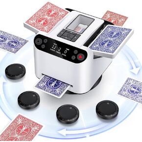 Automatic Card Shuffler and Dealer 2-in-1, 2 Deck 360° Rotating Dealing Machine for 12 Players, 4 Drawing Remotes, Rechargeable Playing Card Shuffler Machine for UNO, Poker, Phase 10 in Kuwait
