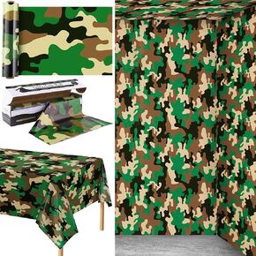 Camo Tablecloth Roll 100 ft × 54 بوصة تغطية طاولة ممولة مع صندوق القاطع يمكن التخلص من بلاسو
