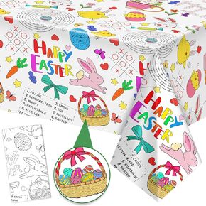 Labeol 1 Pack Easter Tableoth ، تلوين عيد الفصح ، مائدة المائدة للأطفال ، 108 "× 54" عملاق شاي البيض العملاق غلاف ملصق الورق للورق ،