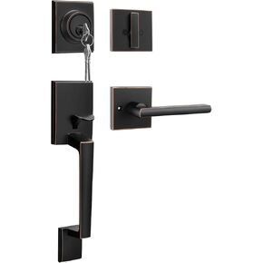 Haidms Black Front Door Handle and Deadbolt Set, Front Door Lock Set with Reversible Handle Lever,Single Cylinder Front Door Entry Lock, Front Door Handles and Locks, Matte Black