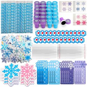 218 PCS Snowflake Winter Party Party Favors Christmas Charchrooms Exchange Gifts School Stationery مجموعة مع ألعاب محو الملصقات المراوغة