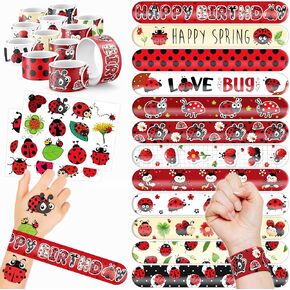48 PCS Ladybug Party مجموعة: 24 PCS الوشم المؤقت و 24 PCS أساور صفعة -هدايا ذات طابع للأطفال ، فتيات ، أولاد -مثالي لحفلات أعياد الميلاد ، استحمام الأطفال ، مكافآت الفصول الدراسية ، زينة الحفلات