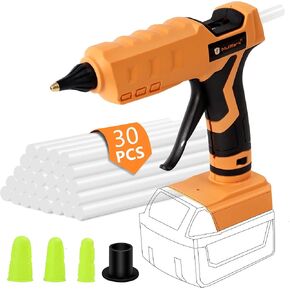 Mulwark Cordless Hot Glue Gun 100W for Milwaukee 18V Battery Handheld Wireless Power Glue Gun Full Size with 30pcs Glue Sticks for Wood, Glass, Home Repair, Arts & Crafts & DIY (battery not included)
