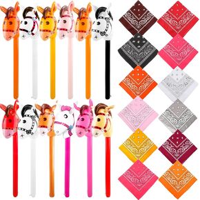 24 PCS Kids Cowboy Party Supplies 12 pcs head head head stick 12 pcs paisley bandana for Kids Western