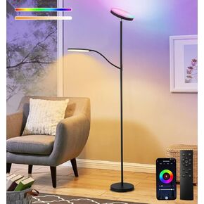 Smart LED Floor Lamp, 24W Super Bright Floor Lamps for Living Room, 2 in 1 Color Changing RGB and White Light & Brightness Dimmable with Remote & Smart APP for Reading Light for Bedroom, Office