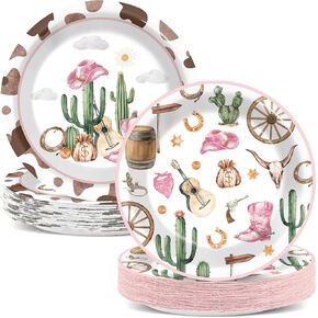 50pcs Western Cowgirl Party Paper Paper Plates Decorations Cowgirl Party Decortings for Girls Western Western Dessert Plates Wild West Cow Print Table Decor