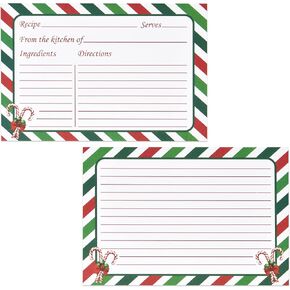 بوتيك الهدايا - 60 حزمة عيد الميلاد بطاقات الوصفة 4 "× 6" بطاقات Red Green & White Candy Cane Design
