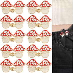 10 Set Toadstool Waist Knots Cute Mushroom Jean Buttons No Sewing Required Pants Clip Waist Knots Adjustable Jean Button Pins Reusable Waist Cincher Clip for Loose Jeans Pants Button Tightener
