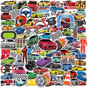 100pcs Race Car Theme Waterproof Vinyl Stickers - Racing Decor & Party Favors for Laptop, Water Bottle, Skateboard