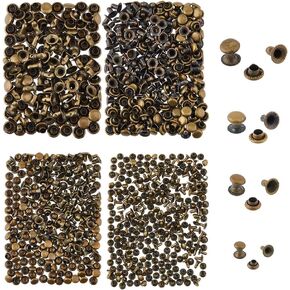 Superfindings 400 مجموعات 4 أحجام 3/4/5/6 مم المسامير الحديد CAP مزدوج المسامير البرونزية العتيقة نصف النمط التصادم برسل أنبوبي المعادن الأزرار برشش سريع لأحذية الحرف اليدوية أحذية أحذية الأحزمة