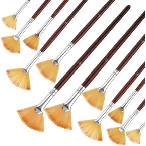 12 PCS مروحة الطلاء فرش الفنان فرشاة فرشاة مجموعة الاحتراف نايلون شعر فرشاة الخشب مقبض الطلاء فرش ناعمة مضادة للشفاء مقبض مختصر لزيت الأكريليك المائي.