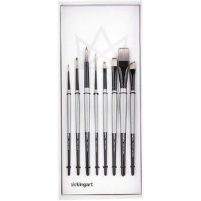 Kingart Stellar Series Premium Synthetic Blend Artist Multimedia Artists ، أدوات الطلاء للزيت ، والأكريليك ، والألوان المائية والغواش ، وصندوق الهدايا ، ومجموعة من 8 فرشاة الطلاء
