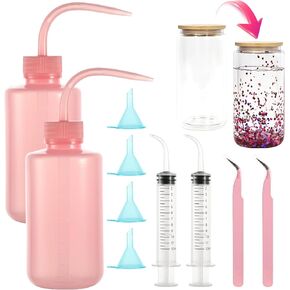 10 PCS Snow Globe Supplies Tumbler For Glitter ، Snow Globe Tumbler DIY Kit Snow Globe DIY يحتوي على زجاجة مضغوط بلاستيكية ملاقطات صغيرة محقنة من أجل DIY Glitter Snow Globe Tumbler Craft
