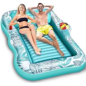 70" x 46" Large American Flag Tanning Pool Float Lounger for Adult with Pillow & Cup Holder, Inflatable Tanning Water Bed Sunbathing Pool Floatie for Adult 4th of July Patriotic Beach Pool Party