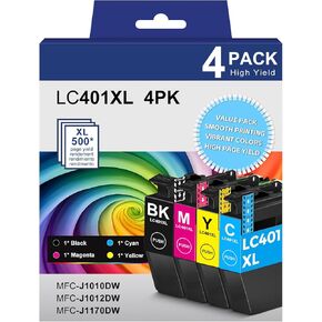 LC401XL حبر خراطيش البديل لـ Brother LC 401 XL LC401 خرطوشة الحبر متوافقة مع Brother MFC-J1010DW MFC-J1012DW MFC-J1170DW (1 Black 1 Cyan 1 Magenta 1 Yellow ، 4 Pack)