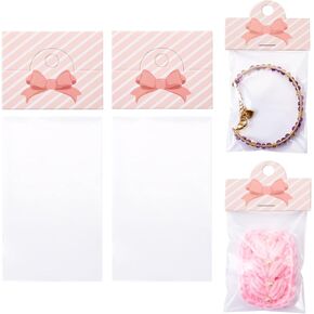 أكياس Kissitty OPP Cellophane 100pcs 2.3x3.9 بوصات صغيرة مجوهرات حفل زفاف تفضل حقائب التخزين مع بطاقات رأس اللون الوردي لمقاطع شعر القرط الصغيرة تعبئة الأسوار
