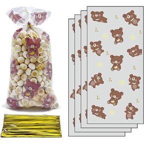 CSTYWC 50 PCS Bear يعالج أكياس السيلوفان من البلاستيك حقائب الحلوى مع 50pcs تويست تويز أكياس الهدايا لتكشف الجنس مع حفلات عيد الميلاد