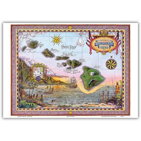 Map of Old Hawaii - The Islands of Hawaii - Vintage Map by Steve Strickland - Master Art Print 10in x 14in