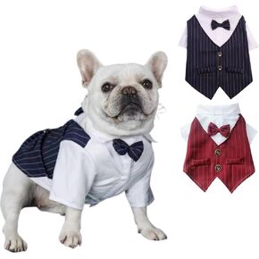 2 Pack Dog Tuxedo Suit Formal Pet Costume for Wedding with Bow Tie Puppy Shirt Party Tux Pet Outfit for Graduation Birthday Valentines Christmas Halloween (Navy Blue, Wine red, X-Small)
