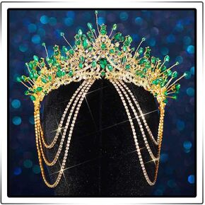 Asooll Rhinestone Bride Wedding Queen Crown Green Tiara Bridals for Women