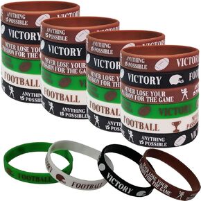 CupaPlay 48 PCS كرة القدم الأساور المطاطية التحفيزية - Super Bowl Sports/Football Birthday Party Favors Favors Decorations Awdrics Silicone Wristbands