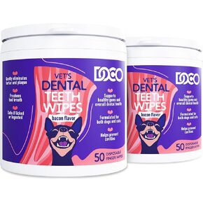 Dog Teeth Cleaning Wipes Bacon Flavor Dental Finger Wipes 50 Count for Dogs & Cats, Plaque & Tartar Remover, Fresh Breath, No Rinse, Easy & Effective Pet Tooth Cleaning Kit for Oral Care