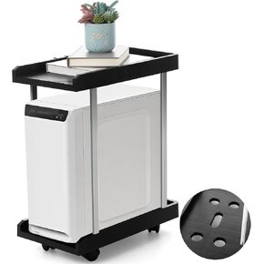 2 Tier PC Computer Tower Stand مع اثنين من السنانير 6 عجلات قفل العجلات الأسود تحت المكتب Mobile PC Rolling Stand for Floor CPU CART ATX-CASE