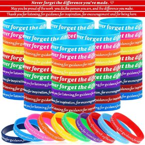Sasylvia 50 Pcs Employee Appreciation Gifts Silicone Bracelets Motivational Quote Inspirational Rubber Wristband Thank You Gift for Coworker Office Teacher (Never Forget The Difference You've Made)