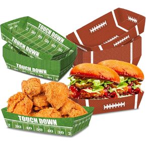 No Folding Required 50 Pack 3Lb Football Party Decorations Football Paper Food Trays Football Birthday Party Supplies Football Disposable Serving Boats for Football Party Superbowl Party Decorations