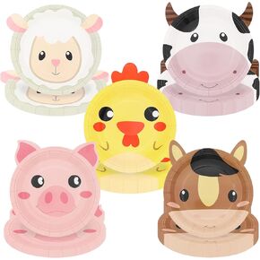 50 Pcs Farm Animal Party Paper Plates - 7 Inch, Barn Animal Theme for Birthday, Baby Shower