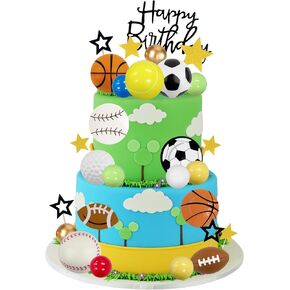 Sports Cake Toppers - 37 Pcs Cake Decorations for Football, Soccer, Basketball, Baseball, Golf, Tennis - Party Picks for Boys, Men - Themed Supplies