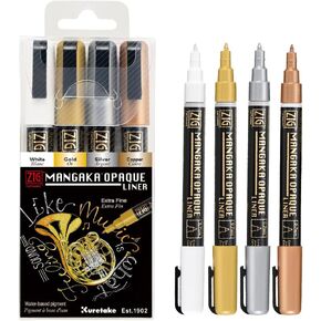 Kuretake Zig Cartosterst Mangaka Liner Liner 4 Colors ، مقاوم للماء ، reaceble ، للورق والزجاج والبلاستيك والسيراميك والمزيد ، مصنوع في اليابان