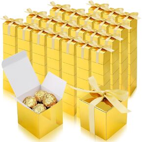 BgTecho 100 حزمة الذهب صناديق هدايا ، 2x2x2 بوصة صناديق الحلوى ، صناديق هدايا صغيرة مع شرائط وعلامات فارغة ، مربع لصالح الحفلات الورقية لحفل عيد ميلاد زفاف الزفاف جميع المناسبات (الذهب)