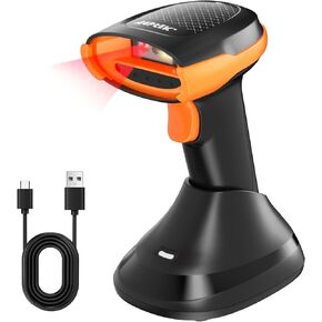 AGPTEK Bluetooth & 2.4GHz Wireless Barcode Scanner with Battery Indicator, Replaceable Battery, 2D/1D QR Code Reader, Wireless Charging Cradle, Ideal for Retail & Warehouse Use