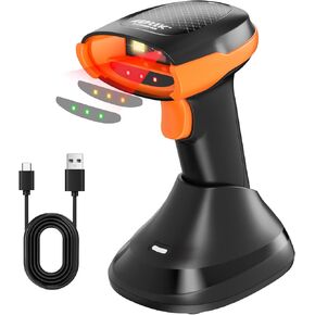 AGPTEK Bluetooth & 2.4GHz Wireless Barcode Scanner with Patented Color Light Technology for Color Barcodes, 2D/1D QR Code Reader, Customizable Settings & Wireless Charging Cradle