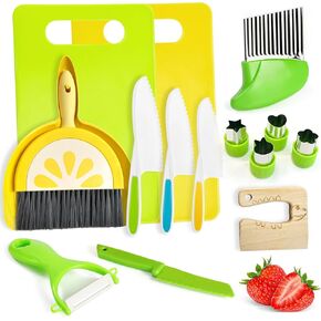 13 Pieces Kids Safe Knife Set for Real Cooking Child-Friendly Plastic Chef Tools Montessori Kitchen Toys for Toddlers with Bright Colors Gifts for Boys and Girls