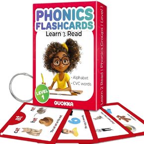 Quokka Vine English Alphabet CVC Flash Cards | تعلم قراءة البطاقات للأطفال الذين تتراوح أعمارهم بين 5-7 و 5-8 | بطاقات الصوتيات للأطفال الصغار 5 سنوات ورياض الأطفال | أدوات القراءة لمحو الأمية المبكرة والصوتيات