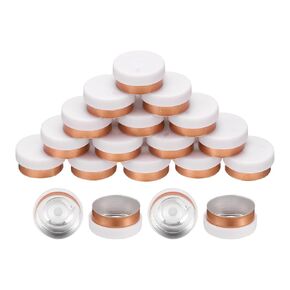 uxcell 13mm Flip Off Caps, 200PCS Burr-Free Flip Off Top Caps Seals Flip Off Aluminum Plastic Vial Flip Off Seals Caps Cover for Glass Vial Freeze-Dried Bottles, White/Gold