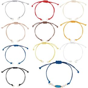 Delorigin 50pcs 10colors Bracelet Bracelet نصف مجوهرات مصنوعة من أساور سلك مشمع مضفرة بخيط حبل قابل للتعديل مع حلقات القفز الصلب لصنع المجوهرات سوار الصداقة