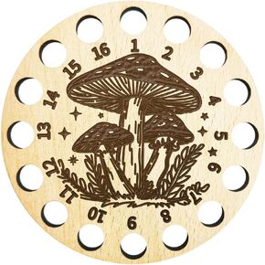 arricraft 1 Pc Wooden Embroidery Floss Organizer, Mushroom Pattern 16 Positions Round Thread Winding Plate Board Decorative Wood Needlework Thread Holder Lasers Cutted for DIY Sewing Storage Thread