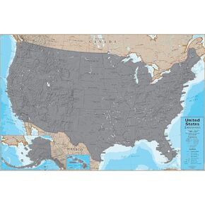 Waypoint Geographic Scratch-Off USA Wall Map, Laminated World Map Poster with Blue Ocean, Educational Wall Art For Home, Classroom, or Office, Unique Gifts, 24" x 36"